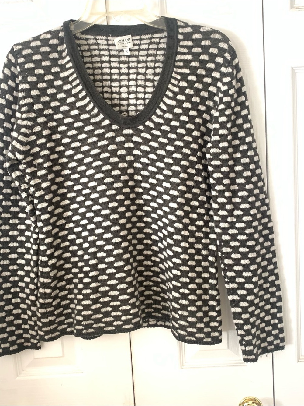 Armani Collezioni Black and White Dot-Stripe V-Neck Sweater